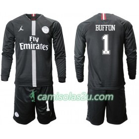 Camisolas de Futebol Paris Saint-Germain BUFFON 1 Jodan Preto Criança Equipamento 3ª 2018/19 Manga Comprida